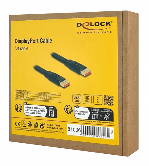 DELOCK  DisplayPort 81006, flat, 8K/60Hz 32.4 Gbps HDR, 2m,  81006