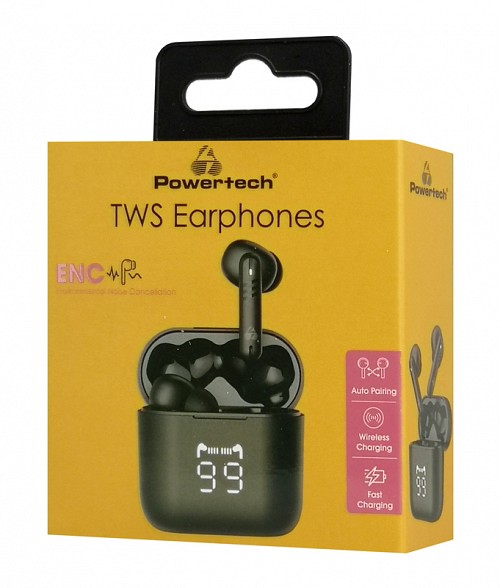 POWERTECH earphones    PT-1227, TWS, ENC, 30/480mAh,  PT-1227