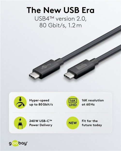 GOOBAY καλώδιο USB-C 74376, USB4, 240W, 80Gbps, 16K/60Hz, 1.2m, μαύρο 74376