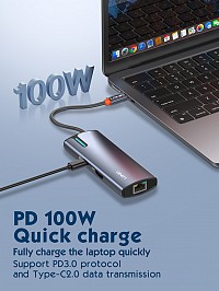 LDNIO docking station DS-16H, 6 θυρών, USB-C σύνδεση, 4K, 100W PD, γκρι 6933138601594