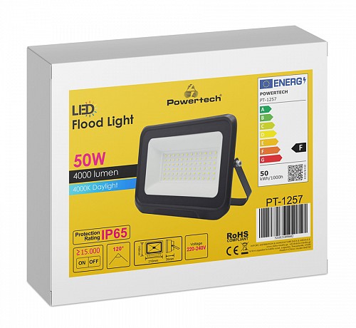 POWERTECH LED προβολέας PT-1257, 50W, 4000K, 4000lm, IP65 PT-1257