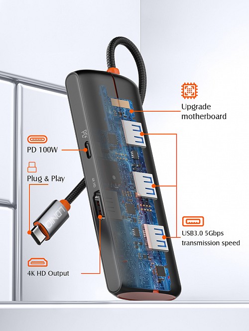 LDNIO docking station DS-25H, 5 θυρών, USB-C σύνδεση, 4K, 100W PD, μαύρο 6933138601723