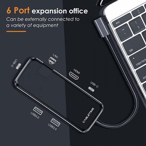 CABLETIME docking station CT-CMHD61G, 6 , USB-C , 4K, 60W,  5210131092743