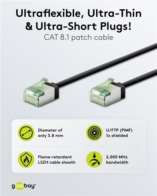 GOOBAY   74351, CAT 8.1 U/FTP, slim, copper, 40Gbps, 0.25m,  74351