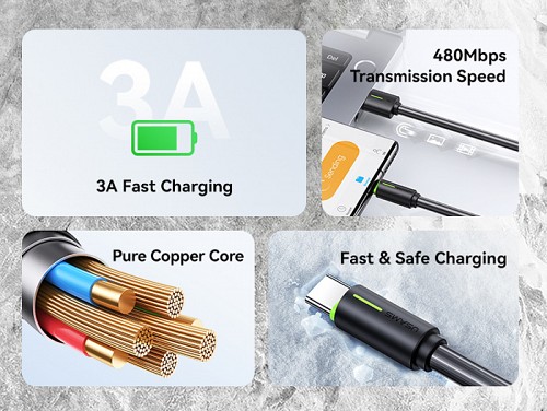 USAMS  USB-C  USB US-SJ732, 18W, 480Mbps, 1m,  SJ732USB02