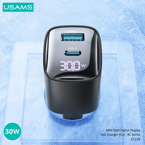 USAMS   US-CC229, USB & USB-C, 30W, GaN,  CC229TC02