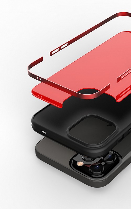 Bodycell Back Cover Glass + Aluminium Bumper For iPhone 12/12 Pro Red