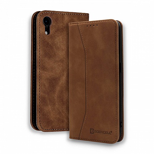 Bodycell Book Case Pu Leather iPhone XR Brown