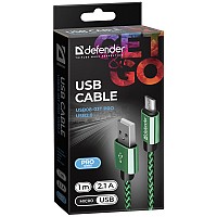 DEFENDER USB TO MICRO USB BRAIDED FABRIC DATA CABLE 2.1 A  1m green