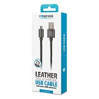 FOREVER LEATHER DATA CABLE MICRO USB 1m black