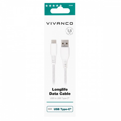 VIVANCO LONGLIFE DATA CABLE USB TO TYPE C 18W 1.5m white