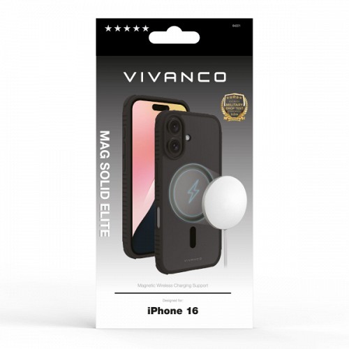 VIVANCO MAG SOLID ELITE COVER IPHONE 16 semi-transparent black backcover