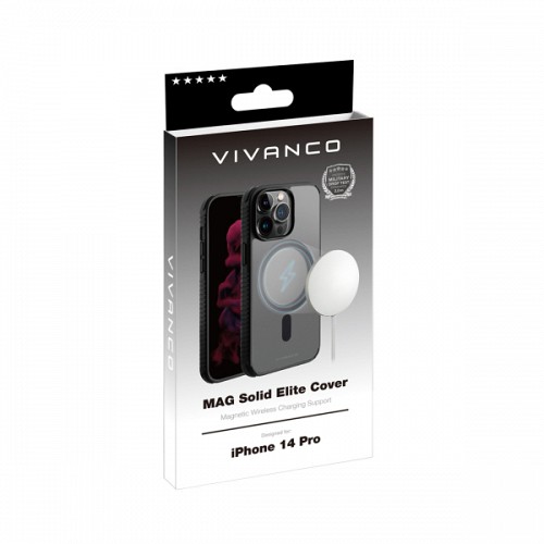 VIVANCO MAG SOLID ELITE COVER IPHONE 14 PRO semi-transparent black backcover