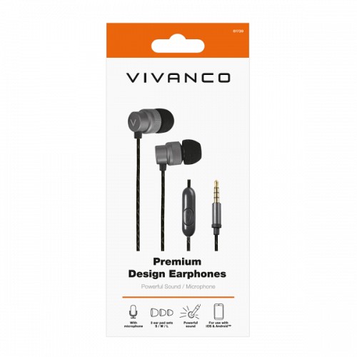 VIVANCO PREMIUM STEREO HANDSFREE EARBUDS black