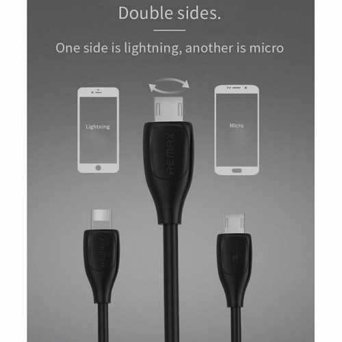 REMAX LESU ΚΑΛΩΔΙΟ DATA CABLE 2 σε 1 microUSB + LIGHTNING 2m ΜΑΥΡΟ